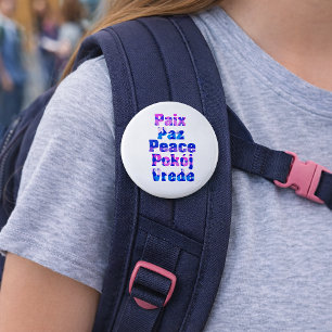 Badge Rond 5 Cm Typographie de cœur pastel « Paix en plusieurs lan