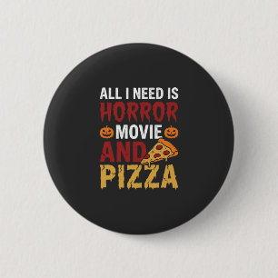 Badge Rond 5 Cm Typographie de film d'horreur et de pizza Hallowee