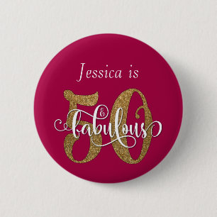 Badge Rond 5 Cm Typographie de la Parties scintillant d'or 50 et f