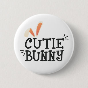 Badge Rond 5 Cm Typographie de Pâques de Cutie Bunny  Bouton de l