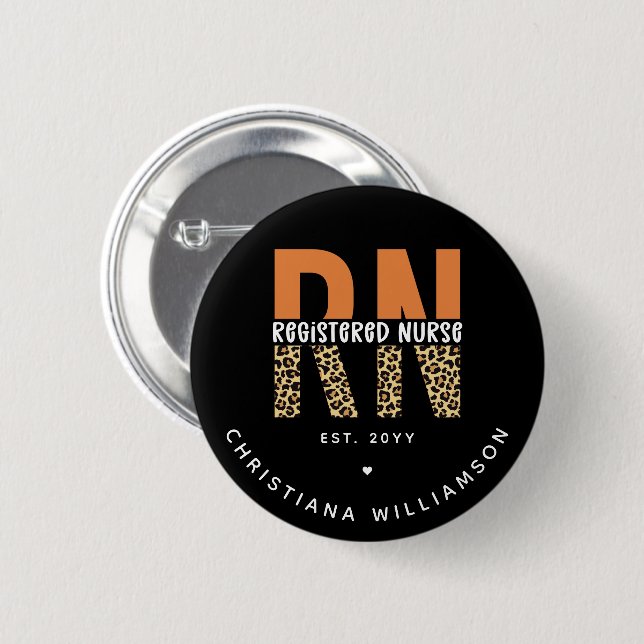 Badge Rond 5 Cm Typographie du léopard de l'infirmière autorisée (Devant & derrière)