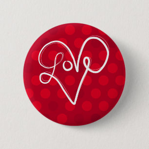Badge Rond 5 Cm Typographie rouge de coeur d'amour