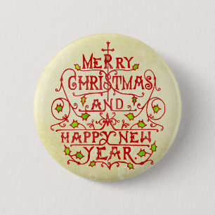 Badge Rond 5 Cm Typographie Vintage du Nouvel An de Noël