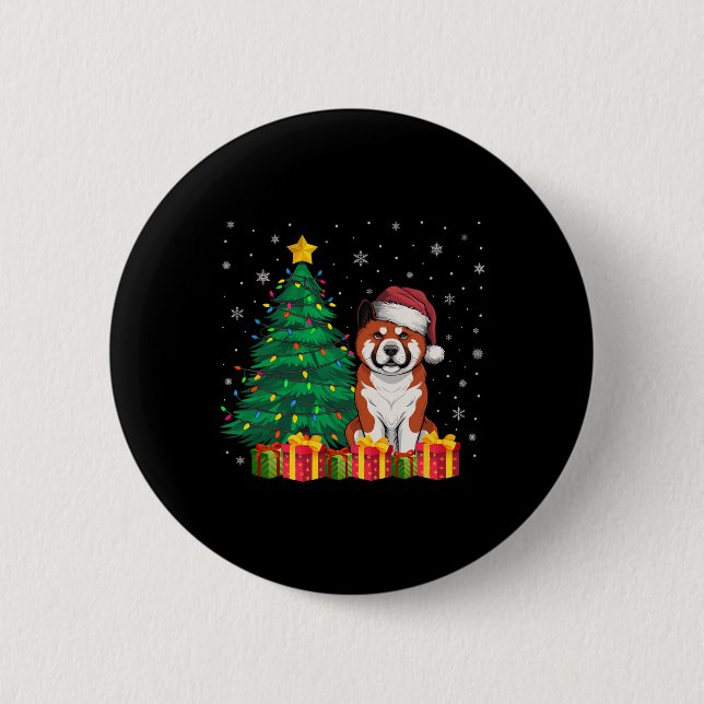 Badge Rond 5 Cm Ugly Akita Santa Hat lumières de Noël Amoureux des (Devant)
