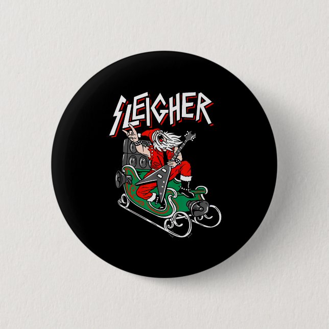 Badge Rond 5 Cm Ugly Christmas Sweater Sleigher Heavy Metal Santa  (Devant)
