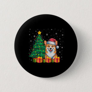 Badge Rond 5 Cm Ugly Corgi Santa Hat lumières de Noël Amoureux des
