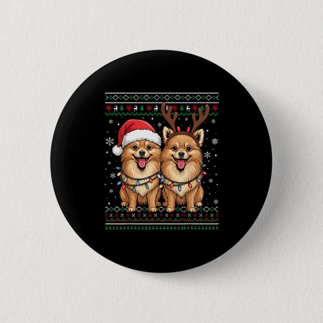 Badge Rond 5 Cm Ugly Meranian Dog Xmas Santa Matching Christmas Sw (Devant)