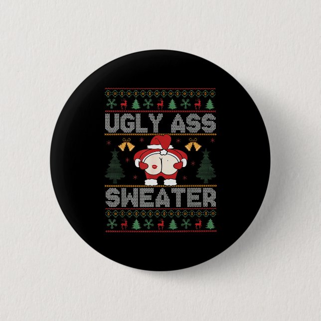 Badge Rond 5 Cm Ugly Sweater Santa Merry Christmas Funny Pajamas X (Devant)