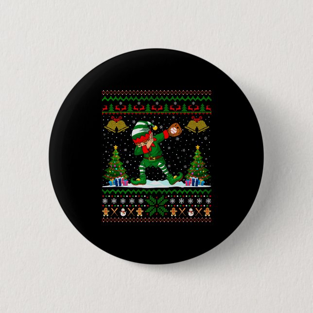 Badge Rond 5 Cm Ugly Xmas Pajamas Dabbing Elf Baseball Player Chri (Devant)