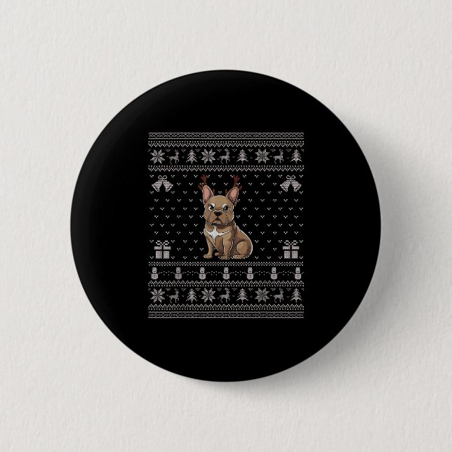 Badge Rond 5 Cm Ugly Xmas Sweater Style Frenchie Dog Reindeer Chri (Devant)
