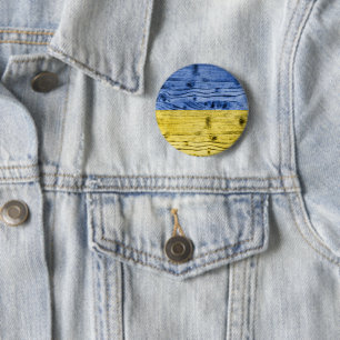 Badge Rond 5 Cm Ukraine drapeau bleu jaune motif de texture de boi