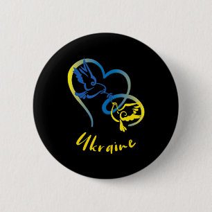 Badge Rond 5 Cm Ukraine Drapeau couleurs Paix Doves et Coeurs Paix