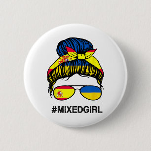 Badge Rond 5 Cm Ukraine Espagne Drapeau Ukrainien Espagnol Chignon