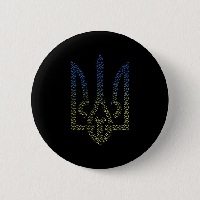 Badge Rond 5 Cm Ukraine Flag And Trident Ukrainian  (Devant)