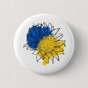 Badge Rond 5 Cm Ukraine Soutien au tournesol