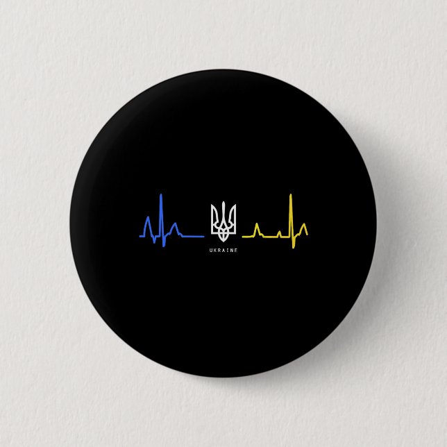 Badge Rond 5 Cm Ukraine Tryzub Drapeau Ukrainien Trident Zelensky  (Devant)
