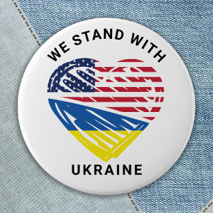 Badge Rond 5 Cm Ukraine USA Amérique Drapeau Coeur ukrainien Souti