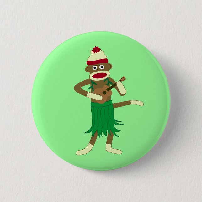 Badge Rond 5 Cm Ukulélé de singe de chaussette (Devant)