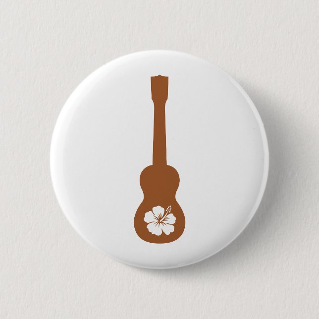 Badge Rond 5 Cm Ukulélé et hibisbus (Devant)