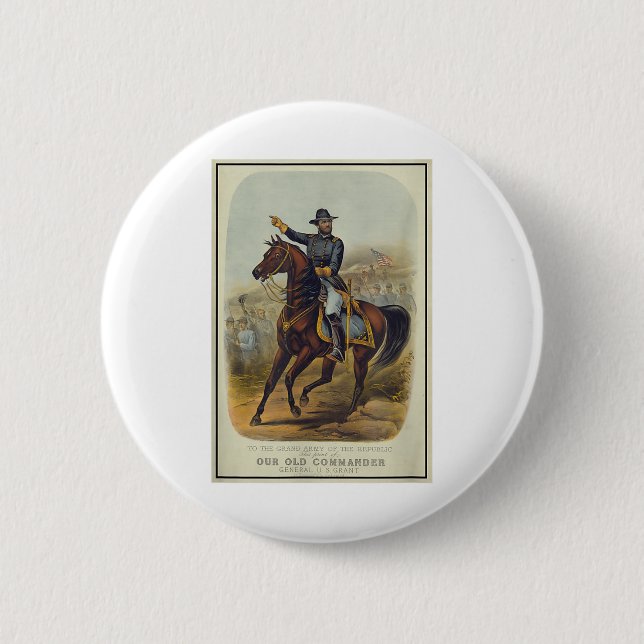 Badge Rond 5 Cm Ulysses S. Grant Sur Le Cheval (Devant)