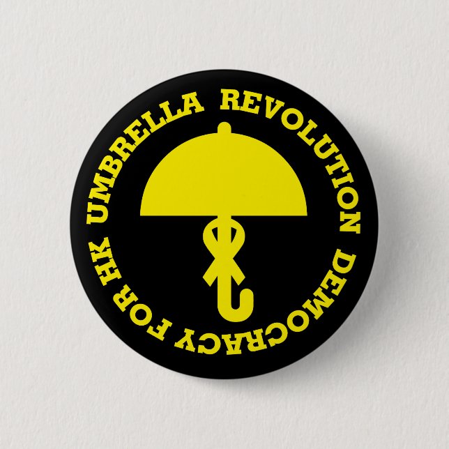 BADGE ROND 5 CM UMBRELLA REVOLUTION, DEMOCRACY FOR HK. (Devant)