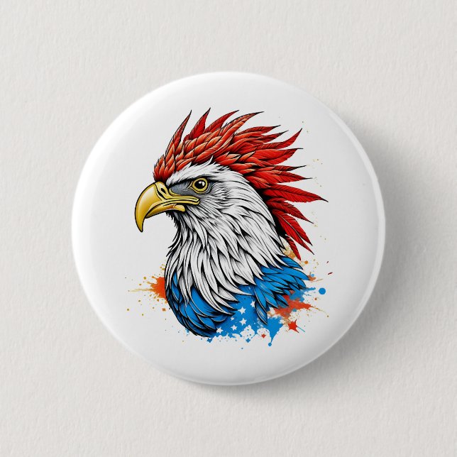 Badge Rond 5 Cm un aigle chauve rouge (Devant)