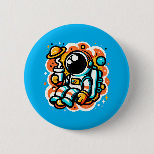 Badge Rond 5 Cm Un astronaute boit du café - Caféine spatiale