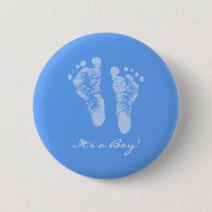 Badge Rond 5 Cm Un Baby shower de garçon avec des empreintes de b