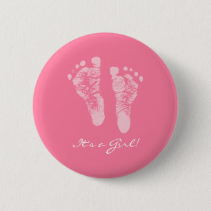 Badge Rond 5 Cm Un Baby shower féminin avec des empreintes de bé