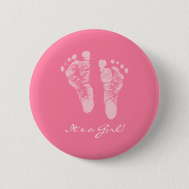Badge Rond 5 Cm Un Baby shower féminin avec des empreintes de bébé (Devant)