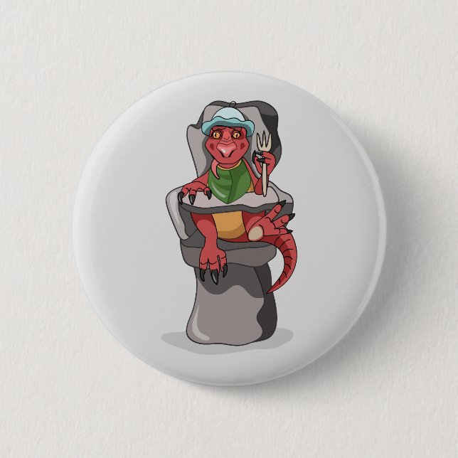 Badge Rond 5 Cm Un Bébé Tyrannosaurus Rex Assis Dans Une Chaise Ha (Devant)