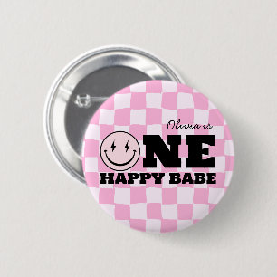 Badge Rond 5 Cm Un bon bébé rose À damiers anniversaire