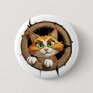 Badge Rond 5 Cm Un chat de dessin animé avec des yeux verts brilla