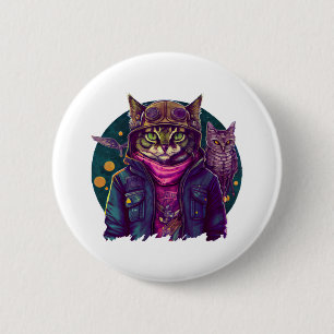 Badge Rond 5 Cm Un chat et un hibou