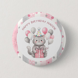 Badge Rond 5 Cm Un Chat Mignon et Fantaisiste Joyeux Anniversaire