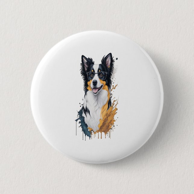Badge Rond 5 Cm Un chien mignon Bordure Collie (Devant)