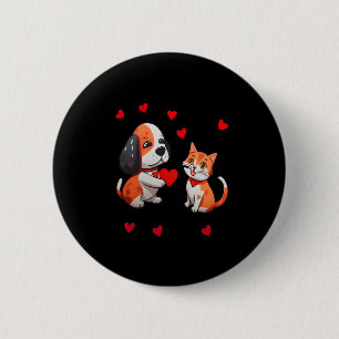 Badge Rond 5 Cm Un chien qui offre un cœur rouge pour moi un chat