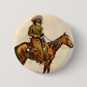 Badge Rond 5 Cm Un cowboy de l'Arizona par Remington, Ouest Vintag