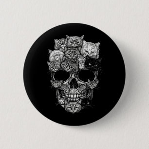 Badge Rond 5 Cm Un crâne mais Kitty squelette de chat Halloween