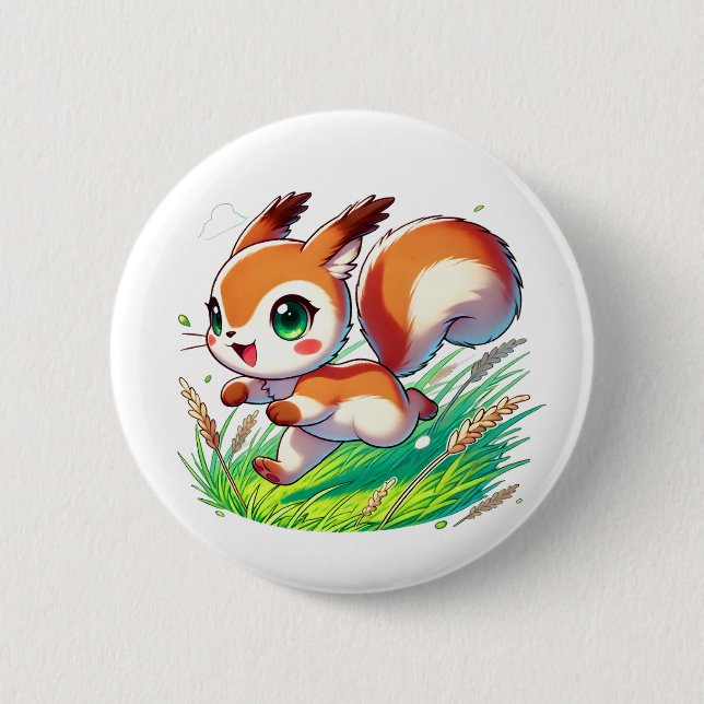 Badge Rond 5 Cm Un écureuil adorable qui traverse un champ (Devant)