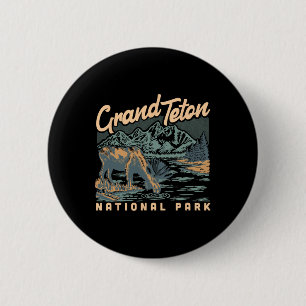 Badge Rond 5 Cm Un élan dans le parc national de Grand Teton Vinta