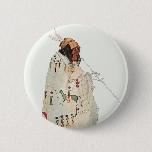 Badge Rond 5 Cm Un guerrier indien avec portrait de tuyau par Karl (Devant)