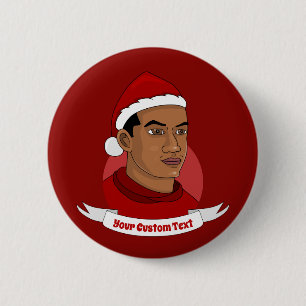 Badge Rond 5 Cm Un homme avec le Père Noël casquette dessin animé