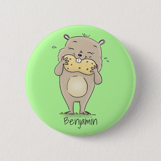 Badge Rond 5 Cm Un joli hamster souriant avec un dessin animé d'ar (Devant)