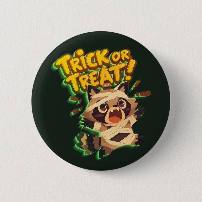 Badge Rond 5 Cm Un joli raton laveur en costume maman avec Trick o (Devant)