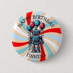Badge Rond 5 Cm Un joyeux anniversaire pour un garçon à thème robo