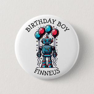 Badge Rond 5 Cm Un joyeux anniversaire pour un garçon à thème robo