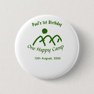 Badge Rond 5 Cm Un joyeux camp montagne verte soleil 1er anniversa