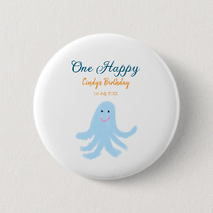 Badge Rond 5 Cm Un joyeux poulpe bleu sous la mer anniversaire