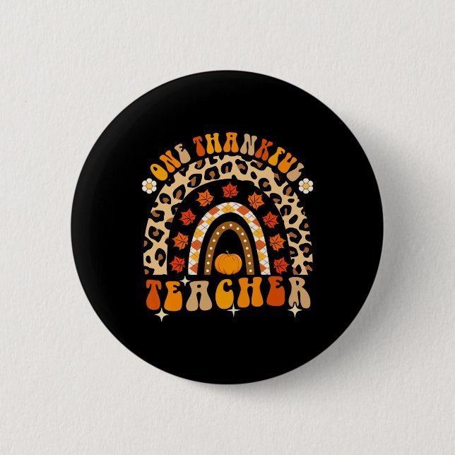 Badge Rond 5 Cm Un Merci Maître Thanksgiving Rainbow Leopard (Devant)